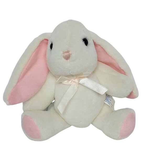 TB Trading Co White Easter Bunny Rabbit Spring Pink Bow Floppy Ears Jointed 8.5" - Picture 1 of 5